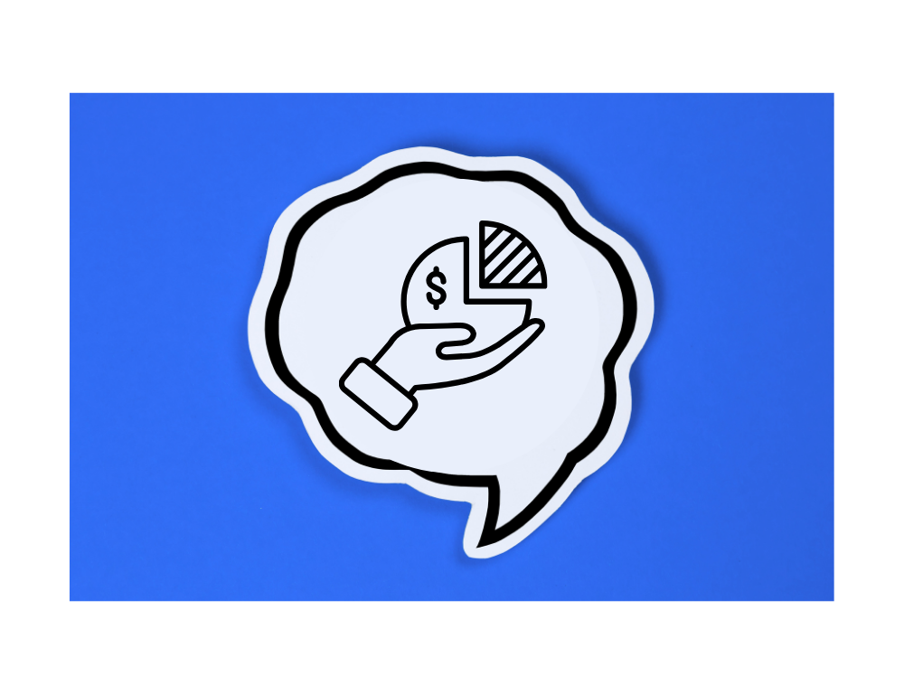 Bulle de dialogue contenant une main soutenant un diagramme circulaire contenant un signe de dollar pour illustrer la réclamation de frais