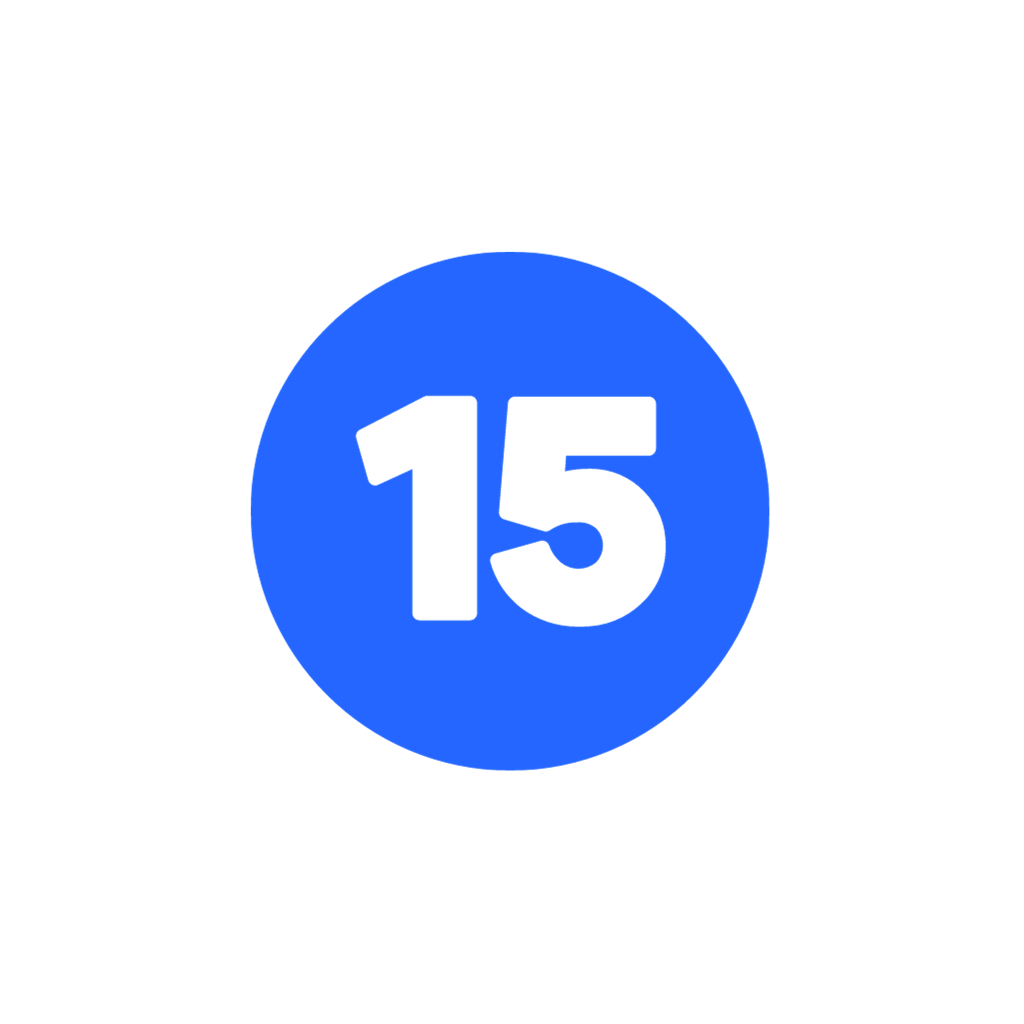 Le chiffre 15 en blanc dans un cercle bleu