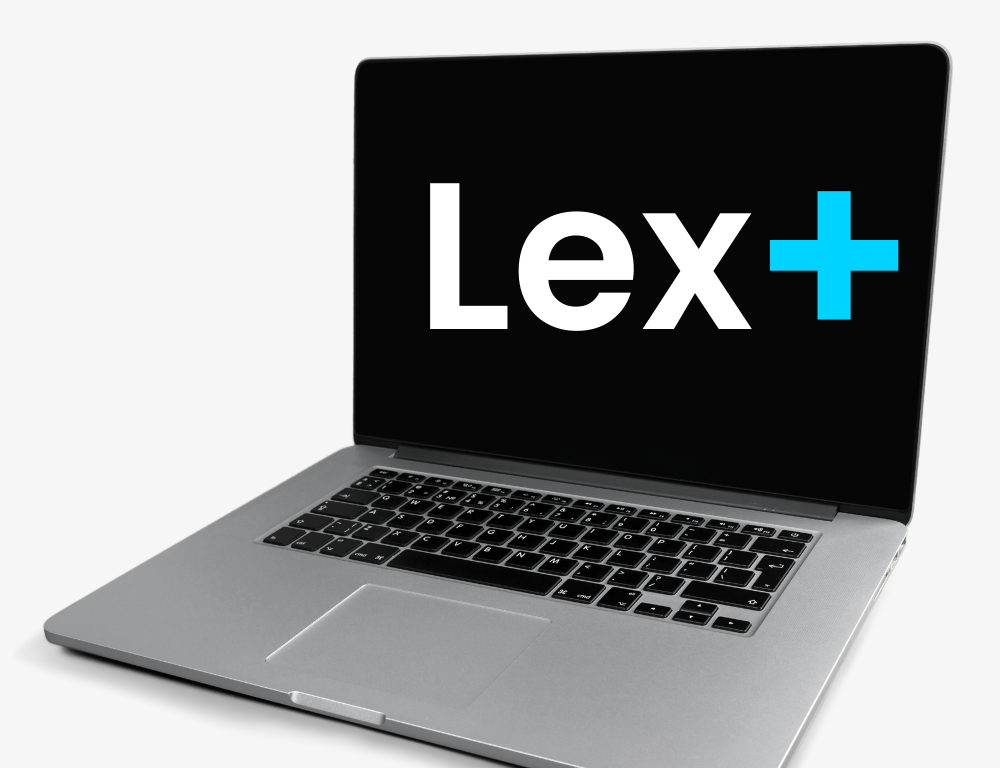 Ordinateur portatif avec logo de Lex+ à l'écran